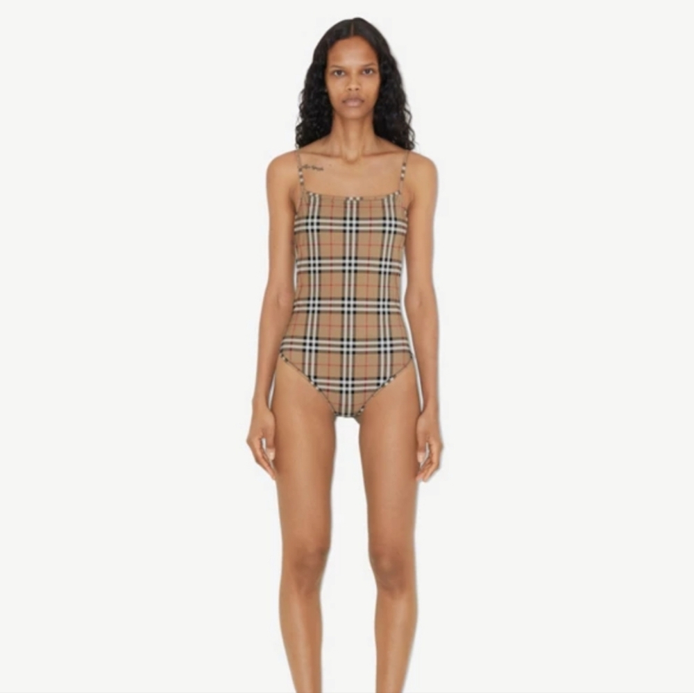 Burberry Classic Vintage Check One-Piece Swimsuit in Beige/Black